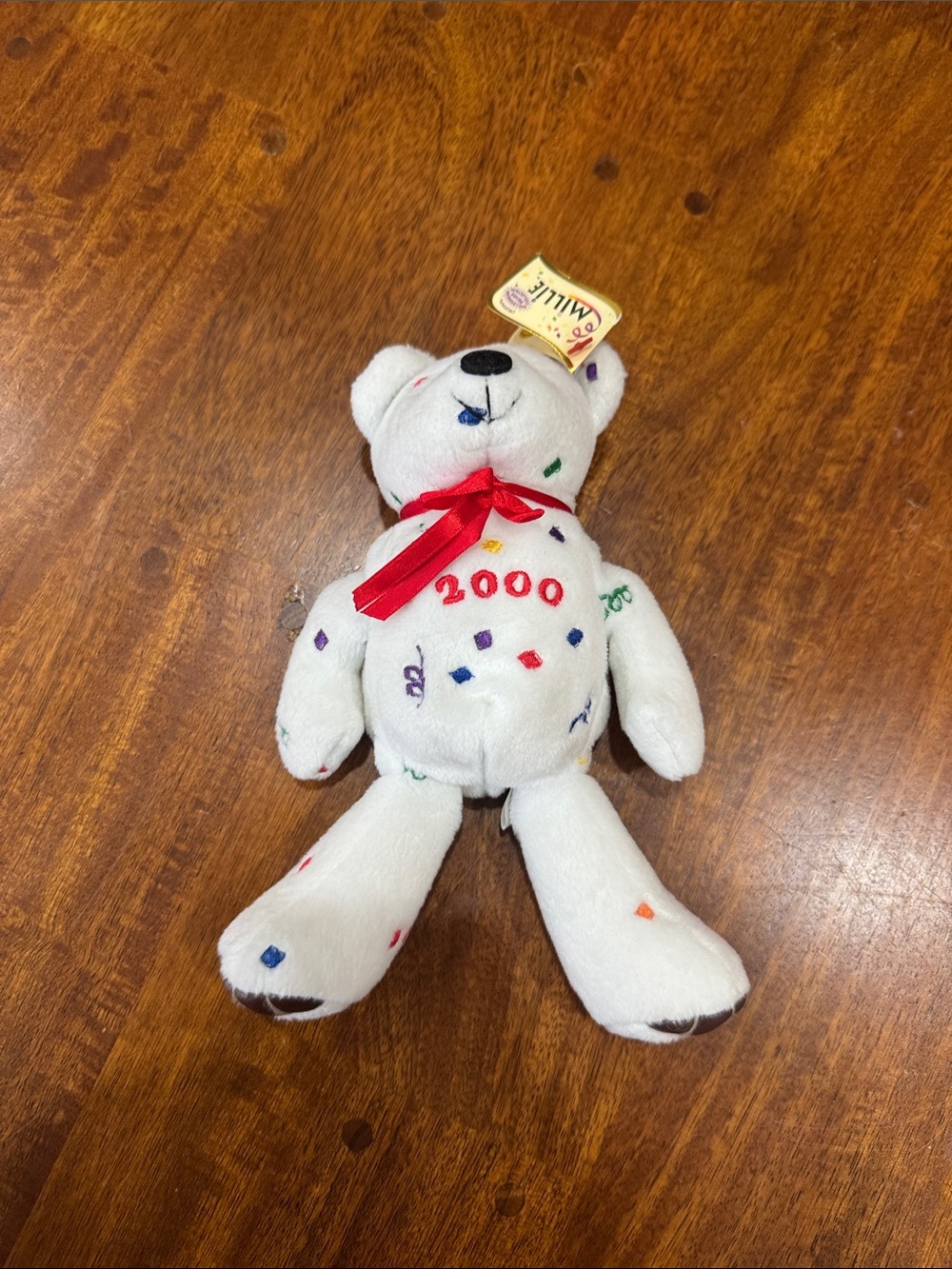 2000 Millie Image Masters White Celebration Bear Plush Toy with Red Ribbon